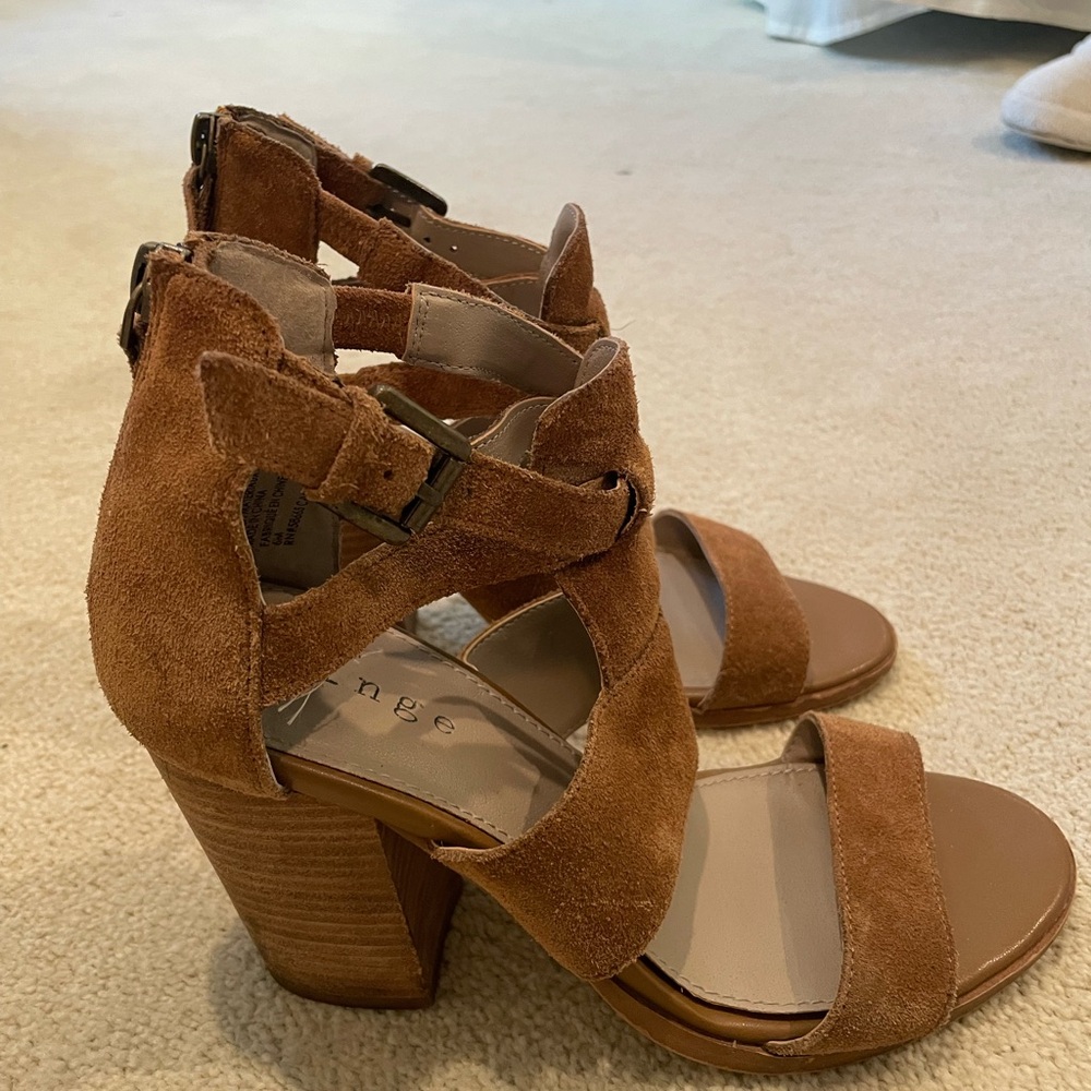 Women's Tan Suede Heeled Sandals
